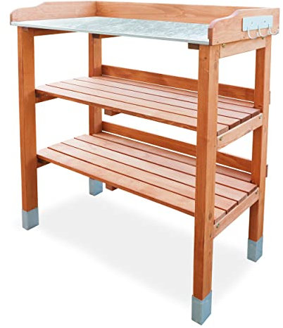 HABAU Pflanztisch aus Hemlocktanne, geölt, mit 6 Metallhaken, 76 x 37 x 92 cm