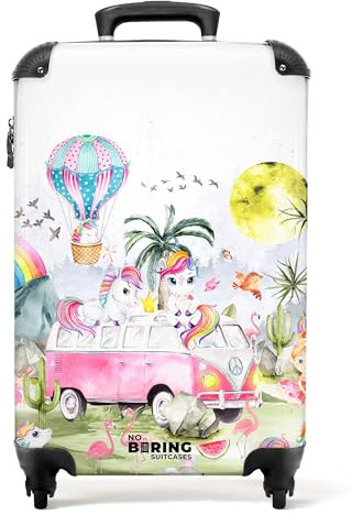 NoBoringSuitcases.com® Kinderkoffer Mädchengeschenke Handgepäck Koffer Reisetasche mit Rollen Kinder - Pink - Einhorn - Regenbogen - Kinder Koffer Madchen Trolley, 55x40x20