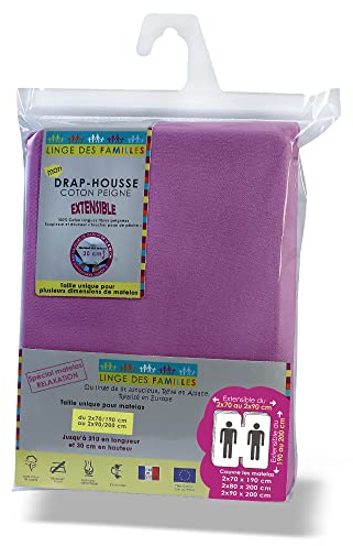 Linge des Familles - Drap Housse Lit Electrique pour Matelas 2x70x190-2x80x200-2x90x200 - Lilas - 100% Coton Jersey Extensible - Label Oeko-TEX® Standard 100 - Made in Europe