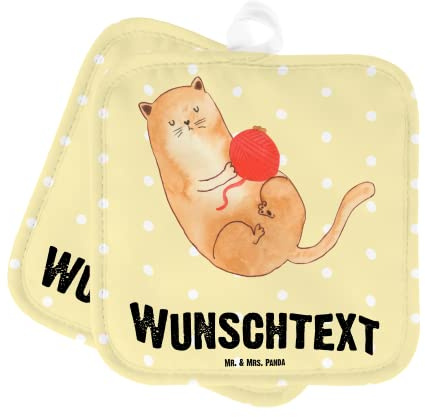Mr. & Mrs. Panda Personalisierte Topflappen Katze Wolle - Geschenke, Bedrucken, Set Personalisiert, Spielen, Katzenliebhaber, Topfhandschuhe mit Namen, Cats, Katzen, Haha