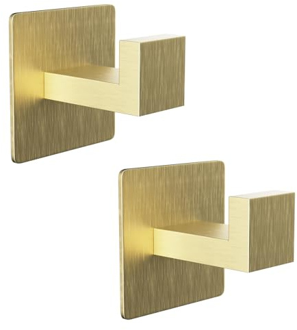 YUET 2 Stück Quadrat Handtuchhaken Ohne Bohren SUS 304 Edelstahl, Gold | Kleiderhaken Garderobenhaken Haken Klebehaken Handtuchhalter Selbstklebend Wandhaken für Küche Bad Schlafzimmer Hotel Garage