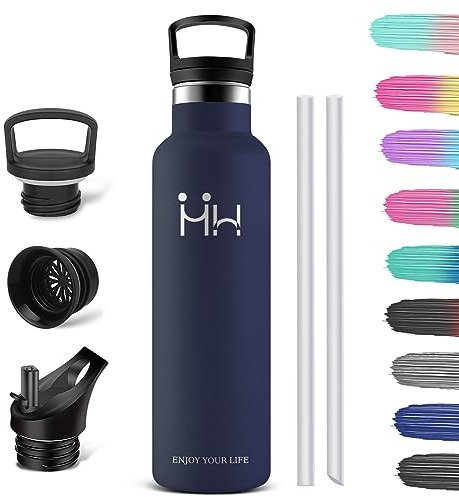 HoneyHolly Botella Agua Acero Inoxidable 1 Litro, Botella Agua con Pajita y Filtro, Cantimplora Sin BPA, Reutilizable, Doble Pared al Vacío a Prueba de Fugas, Botella Termica para Deporte, Gimnasio