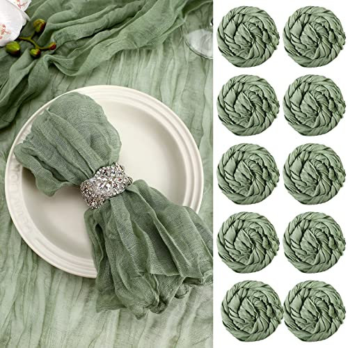 Nuenen 36 Pcs Cheesecloth Gauze Napkin Rustic Boho Wrinkled Dinner Decorative Cloth Napkins for Home Wedding Party Dinner Table Valentine Gift Decoration, 19. 7 x 19. 7 Inch(Sage Green)