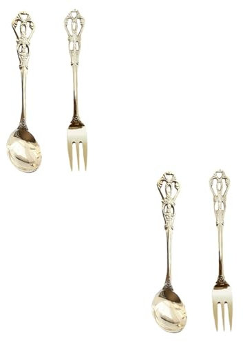LIFKOME 2 Juegos cuchara inglesa cucharas acero inoxidable tenedores acero inoxidable antiguo cucharas de postre suministros de cocina comer herramientas palacio vajilla tenedor cuchara