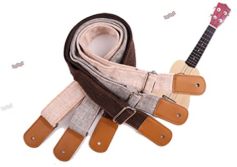 Ukulelen Schultergurt aus Baumwoll Leinen mit Leder, 1 Stück | Gitarre und Ukulele, Kaffeefarbton im Country Stil, Frei Verstellbar
