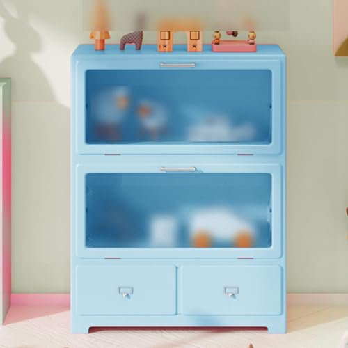 YHWKGZ Vitrine, Sammelschrank, Vitrine for Kleinteile, Staubschutz, Wohnzimmer-Aufbewahrungsschrank, Sideboard, aus gehärtetem Glas (Color : Blauw)
