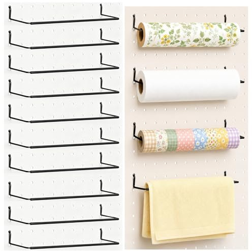 Acshio 10 Pack Paper Towel Holder for Pegboard, Fits Any Standard Pegboard Extendable Heavy Duty Pegboards Hooks for Workshop, Garage, Kitchen, Laundry Room, Bathroom