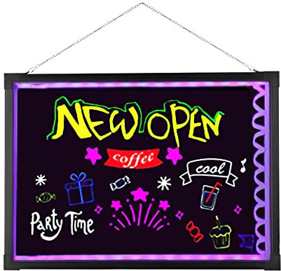 Tableau Publicitaire Lumineux à Led avec Télécommande et 8 Stylos Néon Design à Faire Soi-même pour Café, Bar, Restaurant, Mariage, 50x70cm