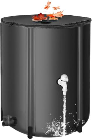 Rain Water Collection Barrel 13 Gallons Rain Barrel UV Resistant Collapsible Rain Barrel with 2 Way Zipper, Tap ＆ Support Rods Stable Portable Rainwater Collection System,Collapsible Rain Barrel