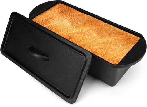 Oranbulb Gusseisen-Brotpfanne mit Deckel, 33 x 12,7 cm, Antihaft-Popover-Pfanne für Sauerteig und hausgemachtes Brot, Mini-Kastenform mit Deckel, Pullman-Kastenform für Sandwichbrot,