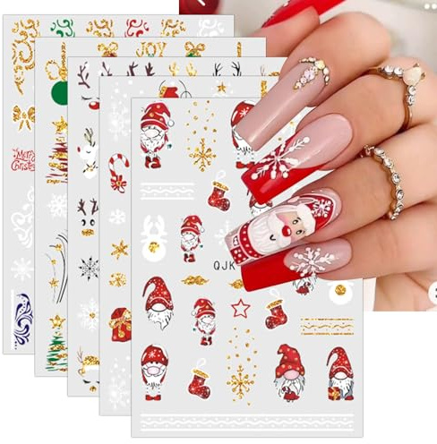 JMEOWIO Nagelsticker Weihnachten 10 Blatt Nail Art Sticker Selbstklebend Nagelaufkleber Glitter Schneeflocke Xmas Winter Urlaub Gold Dekoration Nageldesign Zubehör