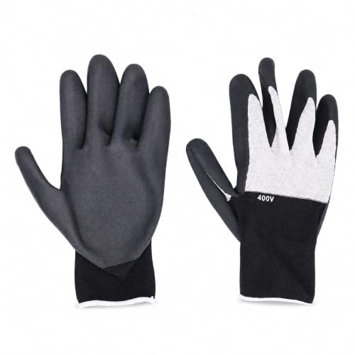 SENECESLI Electrical Insulated Gloves, 400V High Voltage Resistant Flame Retardant Rubber Work Gloves, Non Slip Insulated Electrician Gloves for Maintenance, L