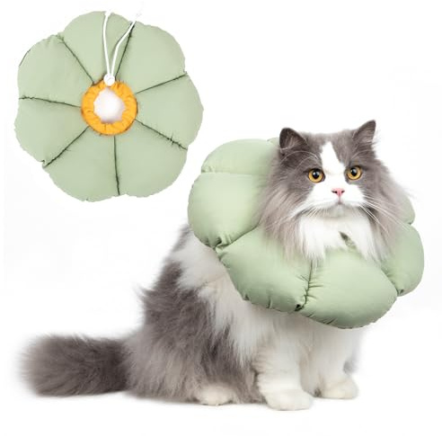 Halskrause Katze,weich, wasserdicht, verstellbar, Grüne Blume, Größe M | Einstellbarer Halskrause Halsband, Katze Wiederherstellung Halsband Kragen Cone