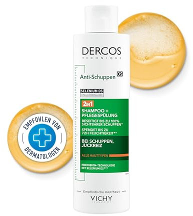 Vichy Dercos, Shampoo Anti-Forfora 2-in-1 con Balsamo, Per Tutti i Tipi di Capelli, Capelli Morbidi e Luminosi, Effetto Anti-Ricaduta e Anti-Ricomparsa, Arricchito con Selenio D5, 200 ml