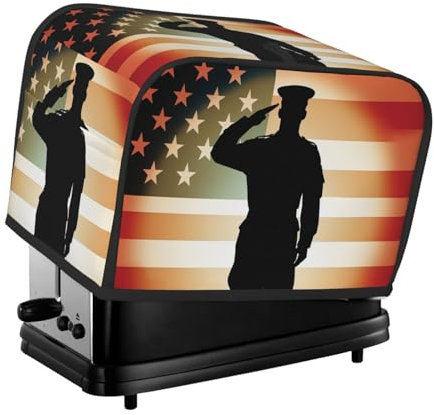 Toaster-Abdeckung mit Aufschrift Thank You Soldier Saluting America-Flagge, 2 Scheiben, für kleine Geräte, Toaster, Staubschutz mit Griff oben, waschbar, Universal-Brotbackmaschinen-Abdeckung für