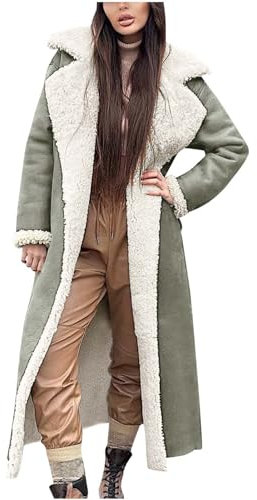 Komiseup Fleecejacke Damen, Winterjacke Damen Lange Winter Pelzmantel Elegant Kunstpelz Jacke Offener Front Wintermantel Dick Plüschjacke mit Kapuze Warme Kunstfell Oberbekleidung Faux Pelz Coat 40