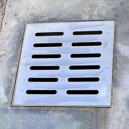 Canaletta Scolo Acqua Piovana Copertura per Scarico Fognario Quadrato per Patio ad Alta Resistenza, Griglia in Acciaio Inox 304 a Drenaggio Rapido con Base, Copertura per Grondaia Esterna per Bloccare