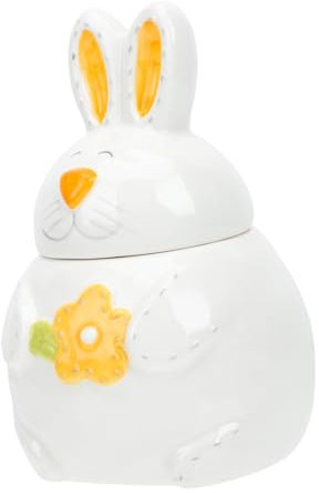 Amosfun Bunny Easter Bunny Toy Storage Bowl Statue Ceramic Decorative Jar Jewelry Holder Candy Container Utensil Holder