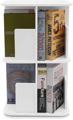 Desktop Bookshelf - 2 Tier Rotating Bookshelf, Narrow Book Shelf Book Shelf Tower Organizer, 360° Display Revolving Bookcase, Corner Bookshelf For Small Space, For Bedroom, Living Room(White)