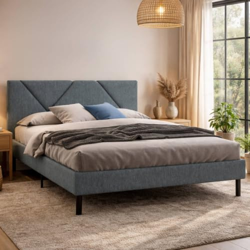 Dmora - Letto matrimoniale Caldes, Sommier per camera da letto, Giroletto per stanza, Struttura porta materasso, Adatto a materasso Cm 160x190, Grigio