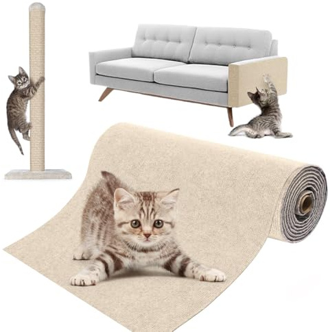 Katzen Kratzmatte Selbstklebend XXL für Katzen, 200 x 40 cm, Kratzschutz für Sofa und Wände, Katzenteppich für Möbel (Cremeweiß, 40X400 cm)