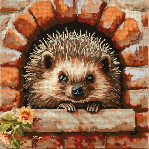 Henypt DIY Latch Hook Kits Pillow with Printed Canvas Handmade Cushion Crochet Yarn Hook and Latch Kit Pillowcase Decoration 43x43cm(Animal Hedgehog)