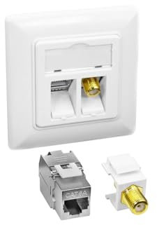 ProfiPatch Keystone Network Socket LAN Socket Cat6A 500MHz Flush-Mounted 1x RJ45 Port Connection + 1x F-Connector POE CAT7, CAT6A, CAT6, CAT5 Shielded White