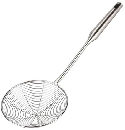 EXKURPOO Espumadera Colador de araña, cucharón de Espumadera, Cesta for freír de Metal de Acero Inoxidable con Cuchara Grande de Mango Largo