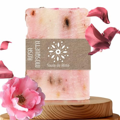 Savon Artisanal et Végan à la Rose Musquée – Savon en Barre Visage, Mains et Corps | Hydratant, Régénérant et Biodégradable | Fabriqué en Espagne avec des Ingrédients Naturels | 100 g (Rose Musquée)