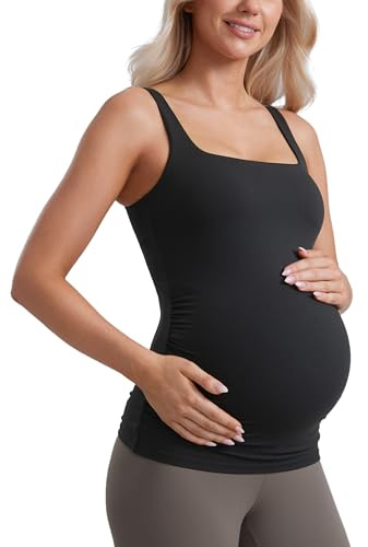 CRZ YOGA Maternité Débardeur Col Carré | Butterluxe, Soutien léger, Coussinets Amovibles, Yoga, Très Doux, Fronces Côtés, Larges bretelles, Grossesse Postpartum