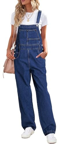 Vetinee Latzhose Damen Jeans Wide Leg Jumpsuit Baggy mit Taschen