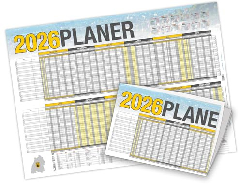 itenga Urlaubsplaner Wandkalender DIN A2 (59,4 x 42,0 cm) 250g/m² Personalplaner, gefalzt (2026 - BaWü)