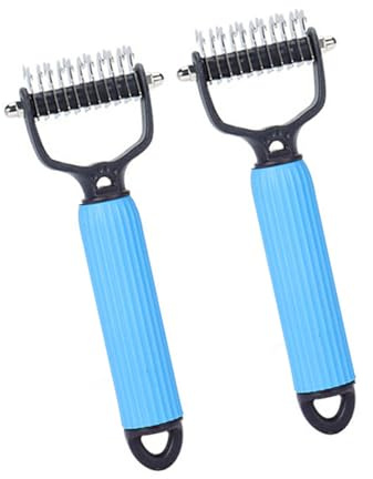 2 x Haustier-Enthaarungsbürste, Knotenentferner, Zupfkamm für Langhaarkatzen, sanftes Hautmassagegerät, Hundepflege-Zubehör, ergonomisches Enthaarungswerkzeug