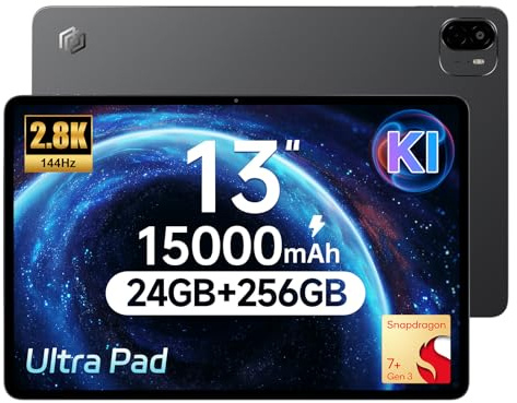 ALLDOCUBE 13'' Tablet Android 15, 2,8K-Display 144Hz, 256GB ROM, 15000 mAh | Snapdragon 7+ Gen3 Gaming-Tablet, 24GB RAM, 8 DTS-Lautsprecher, PD 33W, WiFi 6 BT 5.4, Ultra Pad