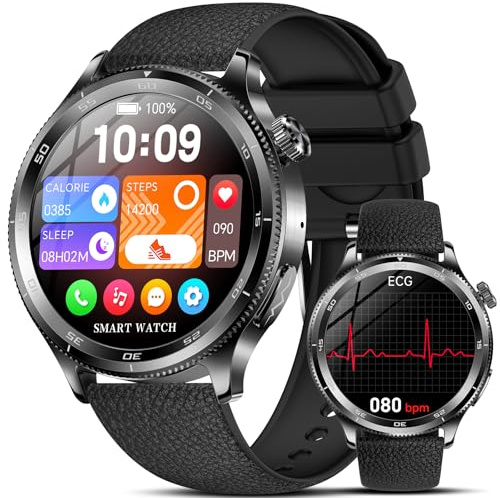 2026 Smartwatch Uomo con ECG/𝐆li𝐜𝐞𝐦𝐢a/Lipidi/Acido Urico/BMI/Sonno/Apnea Notturna,1.43AMOLED Orologio Salute con Chiamate & 24h Pressione Sanguigna (Cinturino in silicone nero + cornice nera)