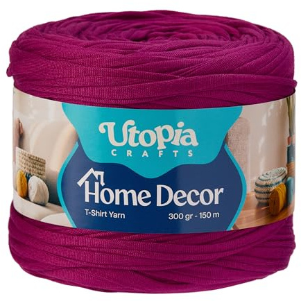 Utopia Crafts T-Shirt Garn Textilgarn Häkelgarn für Taschen 300 g (Pflaumenviolett)