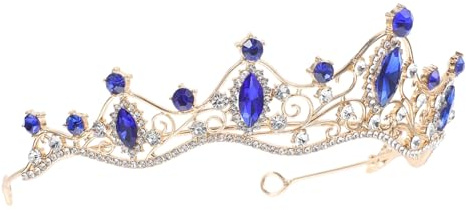 ARTSEWPLY Diadema Nupcial Adorno Barroco Dorado Cristales Azules Tocado para Novia y Niñas Accesorio para Fiestas Bodas y Cumpleaños Decoración Elegante para Cabello
