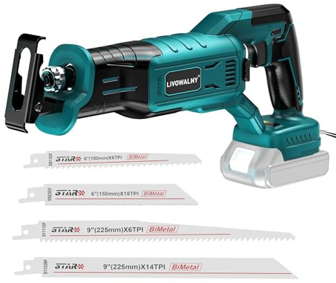 LIVOWALNY Sierra de sable inalámbrica para Makita 18V (sin batería) - Sierra de recipro sin escobillas motor 3200 spm, 3 velocidades variables con 4 hojas de sierra para metal, madera, PVC