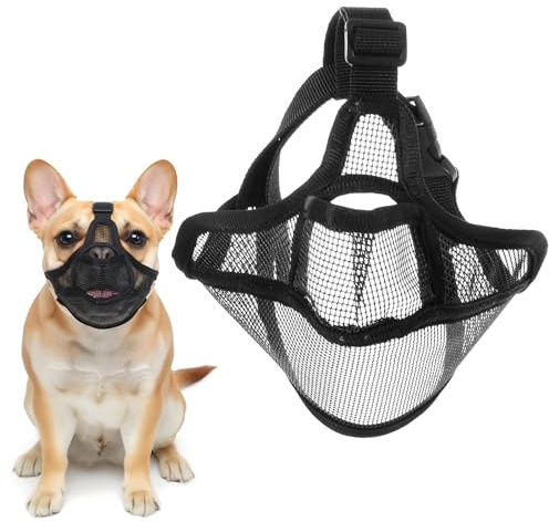 Elegaperma Bulldogge Maulkorb, Maulkorb für kurznasige Rassen, Atmungsaktiver Netzmaulkorb für Französische Bulldoggen mit Verstellbarem Riemen zur Anti Beißen Kauen Bellen