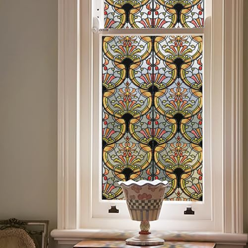 ChicSkin 3D handgezeichnet Fensterfolie bunt Bernsteinfarben 28X180CM | Buntglas folie für fenster Beidseitig sichtschutz Geometrie,milchglasfolie Textur geeignet für Wohnzimmer Schlafzimmer Küche