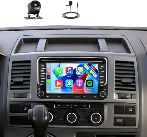 CAMECHO 4G+64G Android 15 Car Stereo for Volkswagen VW Transporter T5 2010-2015 with Wireless Carplay Android Auto, 7 Inch Touch Screen Car Radio with GPS 32EQ Bluetooth 5.0 FM Type-C Backup Camera