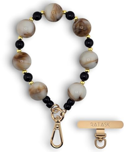RATASK Beaded Wrist Strap Bracelet, Acrylic Beaded Mobile Phone Strap, Keychain Accessory, Decorative Pendant, Made with Durable Metal String for Extra Strength and Security (Egyptian Marble)
