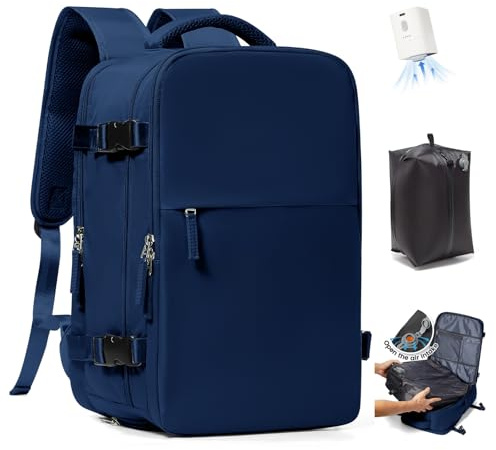 SZLX Vakuum Rucksack Ryanair Handgepäck 40x30x20 Wizzair Reiserucksack Flugzeug für Damen Herren, Laptop Rucksack 14 Zoll Wasserdicht Untersitz Kofferrucksack mit Schuhfach,Vakuum Koffer mit Pumpe