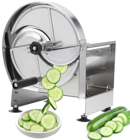 Commercial Manual Food Slicer, Stainless Steel Vegetable And Fruit Slicing Machine With Adjustable Thickness 0.2-13mm, Suction Base, Large Feed Chute For Lemon, Potato, Cabbage And More
