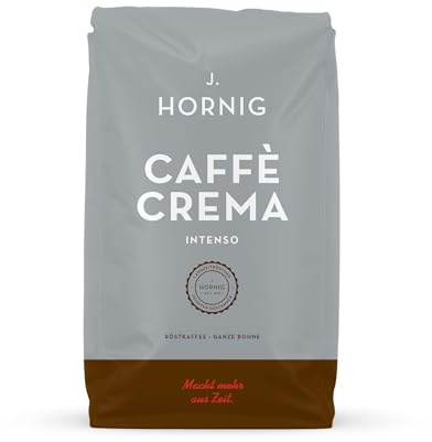 J. Hornig Kaffeebohnen Espresso, Caffè Crema Intenso, 1kg ganze Bohnen, Arabica & Robusta, kräftiger & säurearmer Kaffee mit Noten von Bitterschokolade & Karamell, Stärke 5/5