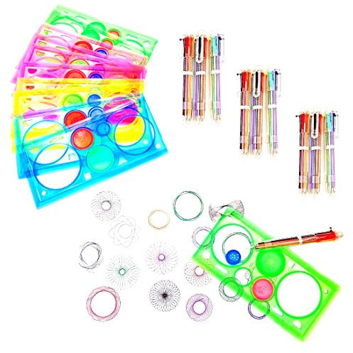 JZK 20 x Spirograph Set Dibujo plástico, 10 Piezas Regla espirógrafo + 10 Piezas Multicolor bolígrafo para niños Adulto Bolsa Fiesta cumpleaños