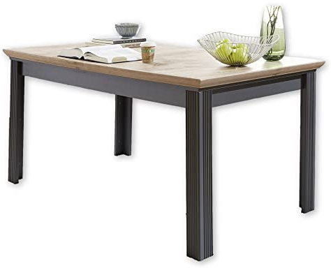 Stella Trading JASMIN Esstisch ausziehbar in Artisan Eiche Optik, Graphit - Ausziehbarer Esstisch für Ihr Wohn- & Esszimmer im Landhausstil - 160-220 x 76 x 90 cm (B/H/T) | 160-220 x 76 x 90 cm (B/H/T), ausziehbar auf 2,20 m mit Einlegeplatte, Wohnzimmer und Esszimmer, Landhaus