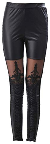 PRETYZOOM Gothic Punk, pantaloni a tubo, in pelle, leggings in pizzo, leggings a vita alta, per donna (nero), Nero , XL
