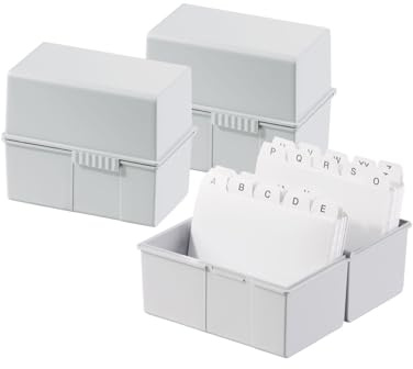 HAN Indexkortsbox DIN A6 på tvären – 3 stycken, innovativ, attraktiv design för 400 indexkort med stålgångjärn ljusgrå, 976-11