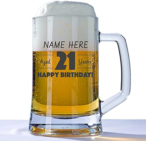 You Personalise Personalised 21st Birthday Huge Engraved 660ml Tankard Glass Stein - Aged 21 Years and Custom Name Design